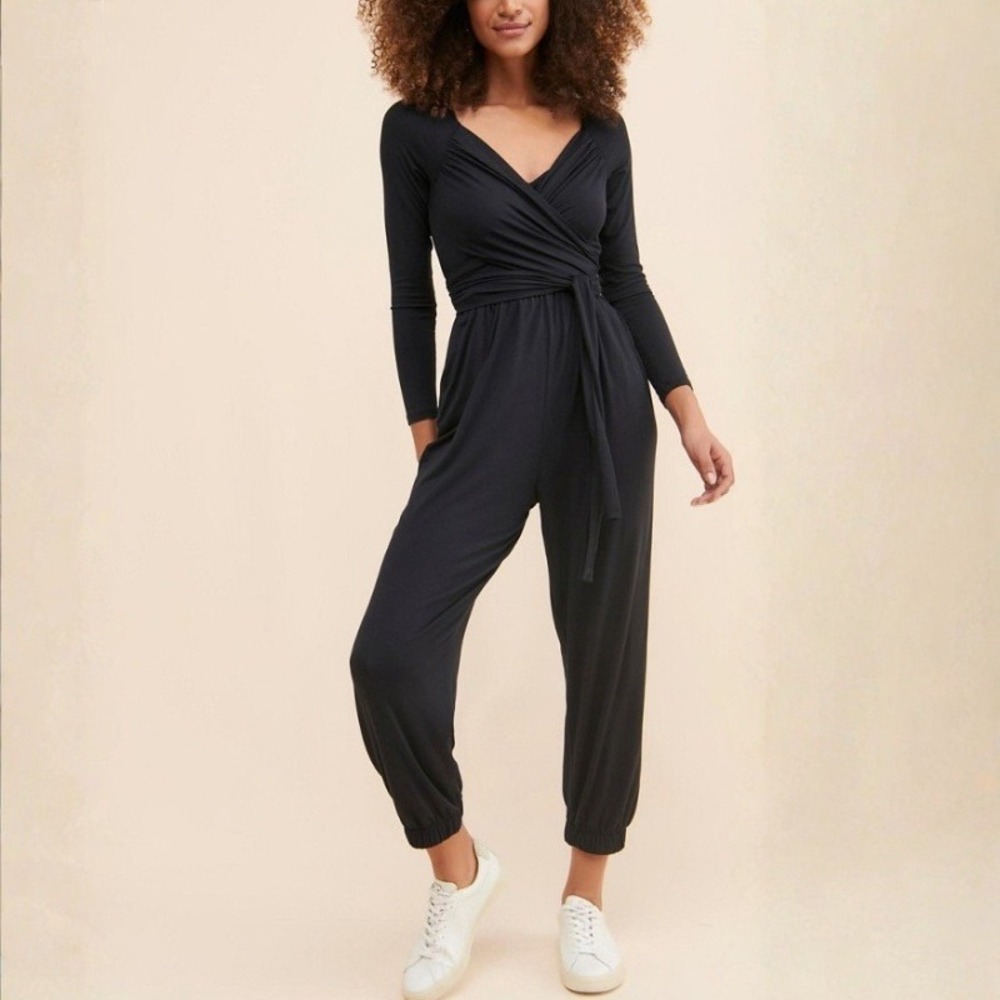 Anthropologie Daily Practice The Robi Jumpsuit Black Long Sleeve Jumpsuit Small